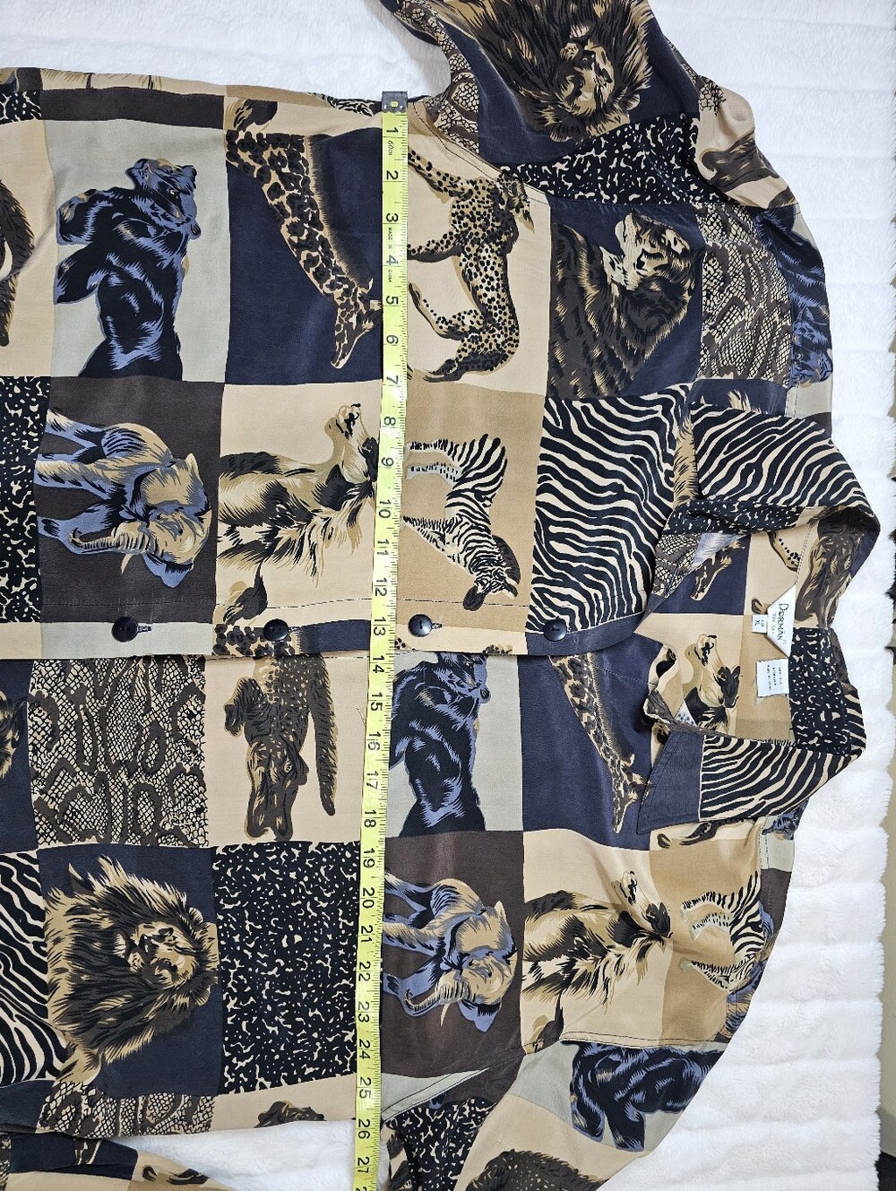Vintage Dorman 100% Silk Safari Animal Print Button Up Blouse Shirt XL 90s - Picture 7 of 10